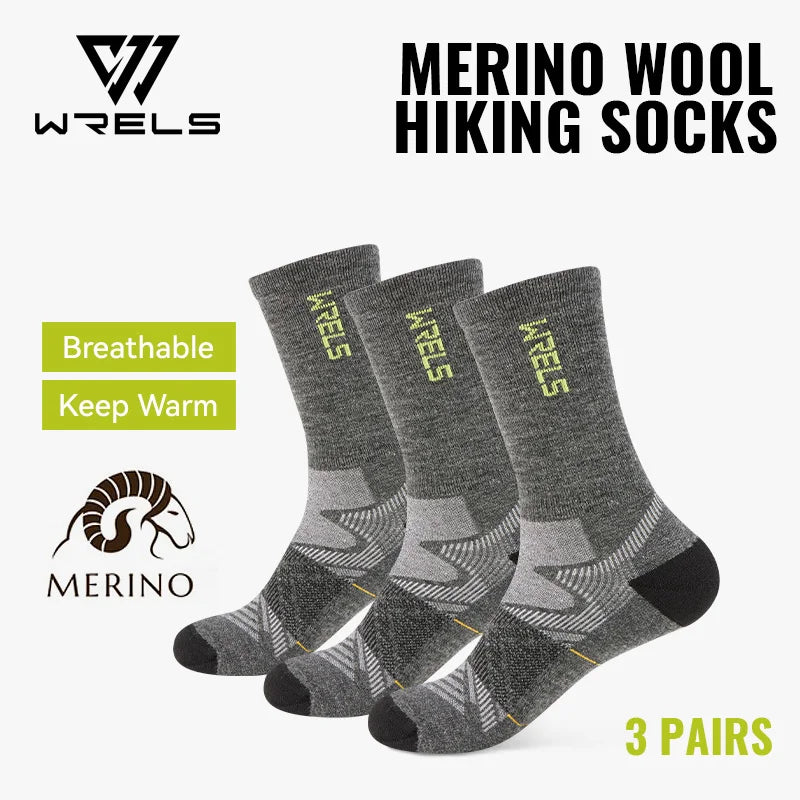WRELS 1/2/3pairs Merino Wool Socks Hiking Socks Breathable Cushion Sweat Wicking Running Warm Thermal Compression Wool Socks