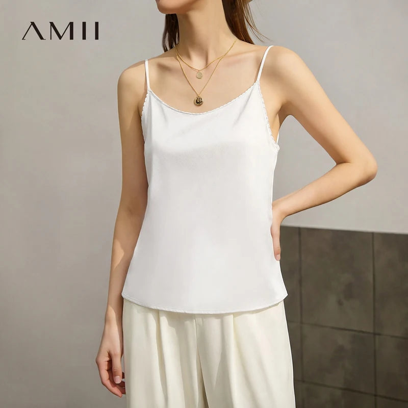 អាវក្រោះ Amii សម្រាប់នារី រដូវក្តៅ ឆ្នាំ២០២៦ អាវកាក់ករាងអក្សរ U ដៃខ្លី ប្រណិត គុណភាពខ្ពស់ ធ្វើពីសូត្រ សម្រាប់នារី អាវដៃខ្លី 12622085