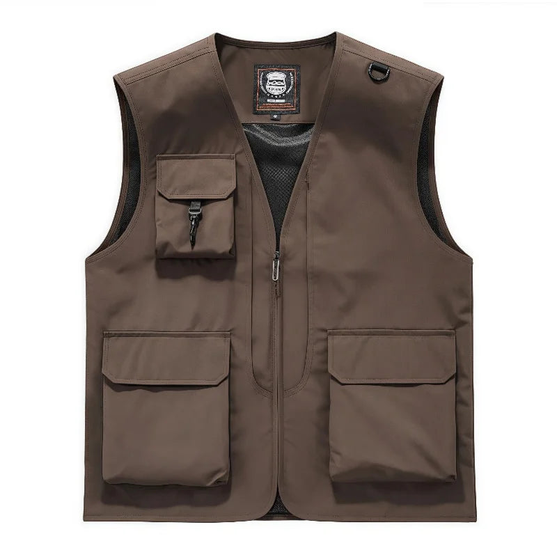 Men Spring Summer Stand-up Collar Multi-pocket Outdoor Vests Men's Thin Cargo Vest Male Loose Fishing Photography Tactical Vest