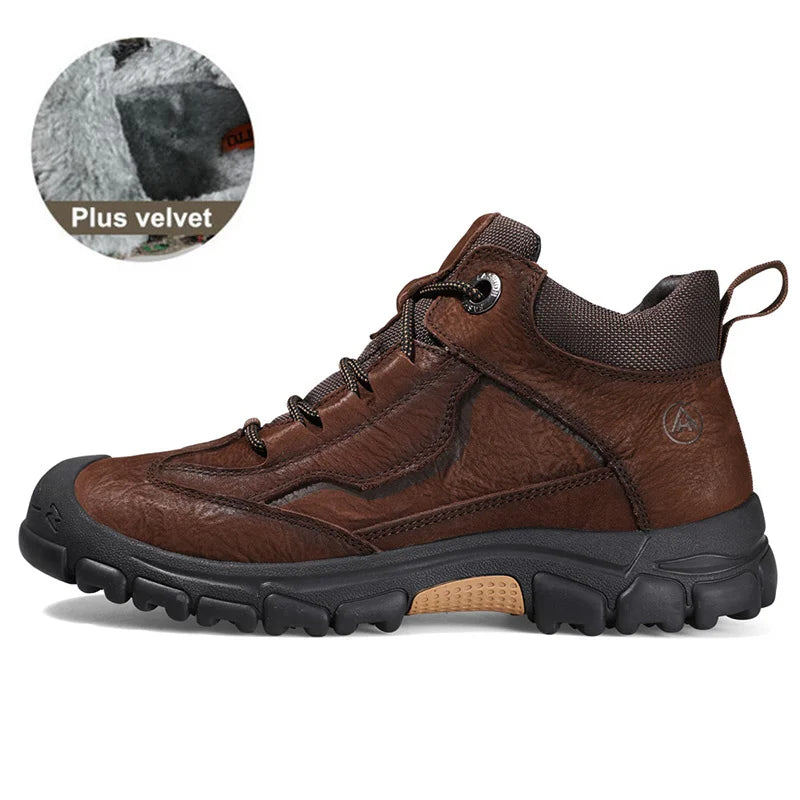 HUMTTO Waterproof Hiking Boots Mens Winter Outdoor Leather Shoes for Men Luxury Designer Plush Warm Sports Trekking Man Sneakers