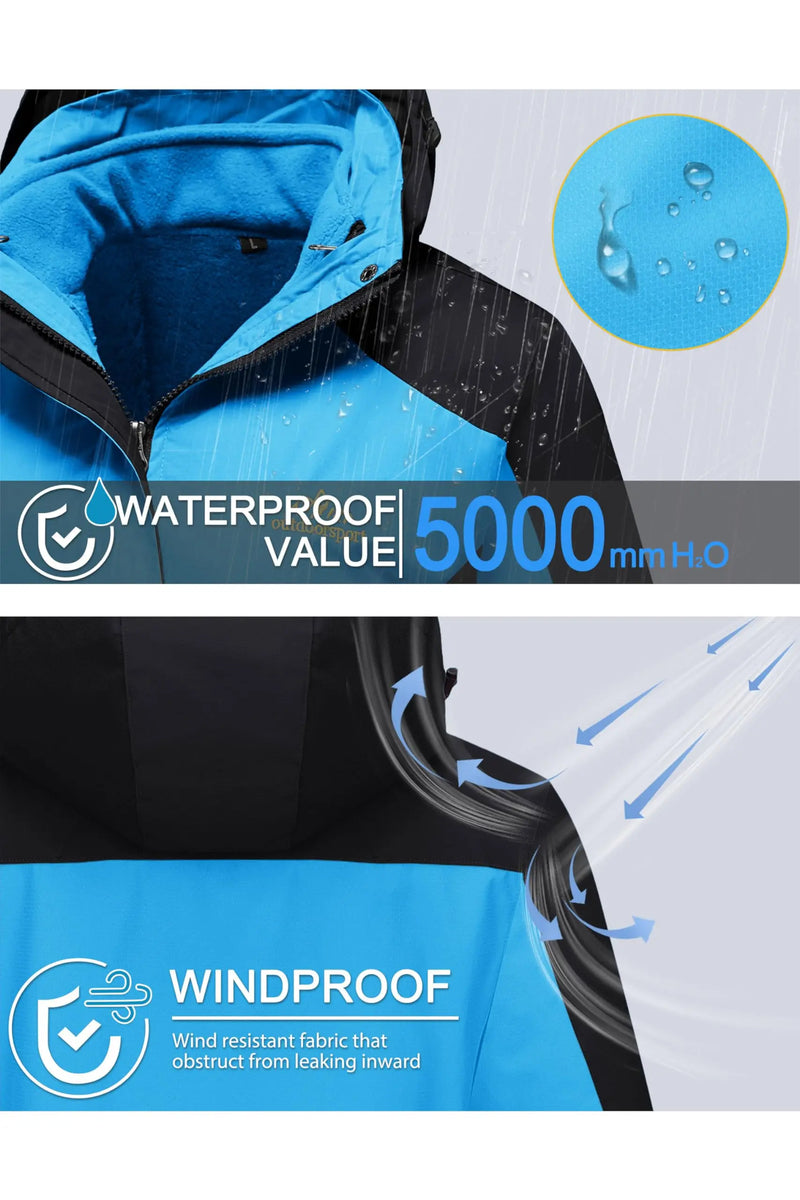 TACVASEN Women's Winter 3 in 1 Snow Parka Coats Waterproof Fleece Lined Ski Hiking Jackets Thermal Windproof Hooded Coats
