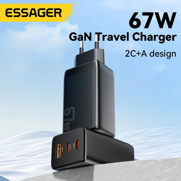 Essager 67W GaN USB Type C Charger PPS 65W Fast Charge For Samsung QC 4.0 PD 3.0 iPhone 17 16 15 Pro Huawei Phone Laptop Chagers