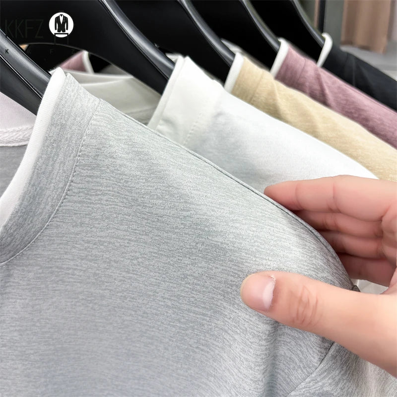 Mens Fake Two Piece Short Sleeve T Shirt Henley Neck Tops Casual Button Detail Tees For Men Daily Street Style Outfits
