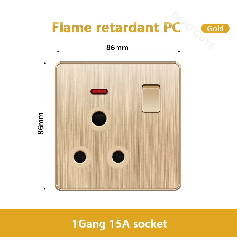 Gold Universal 3/5Pin Plastic Power Socket,UK Wall Outlet With 2.1A Dual USB Port,220V Electrical 2way Switch TV Computer CAT6