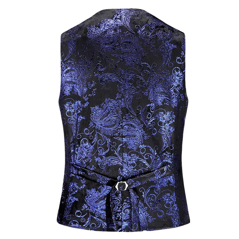 Men's Gold Printed Sleeveless Suit Vest, Red Single Breasted V-Neck Waistcoat, Wedding Party Vests, Asian Size M-6XL