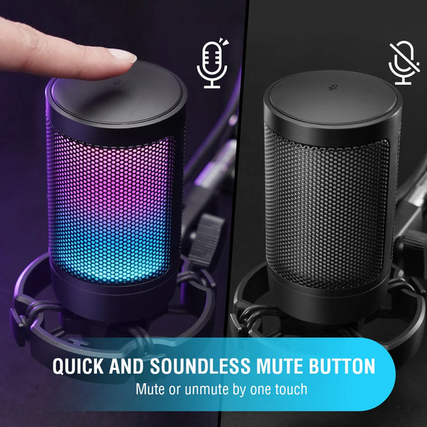 មីក្រូហ្វូន FIFINE Ampligame USB សម្រាប់ការលេងហ្គេមតាមអ៊ីនធឺណិតជាមួយ Pop Filter Shock Mount និង Gain Control, មីក្រូហ្វូន Condenser សម្រាប់ PC/MAC -A6V