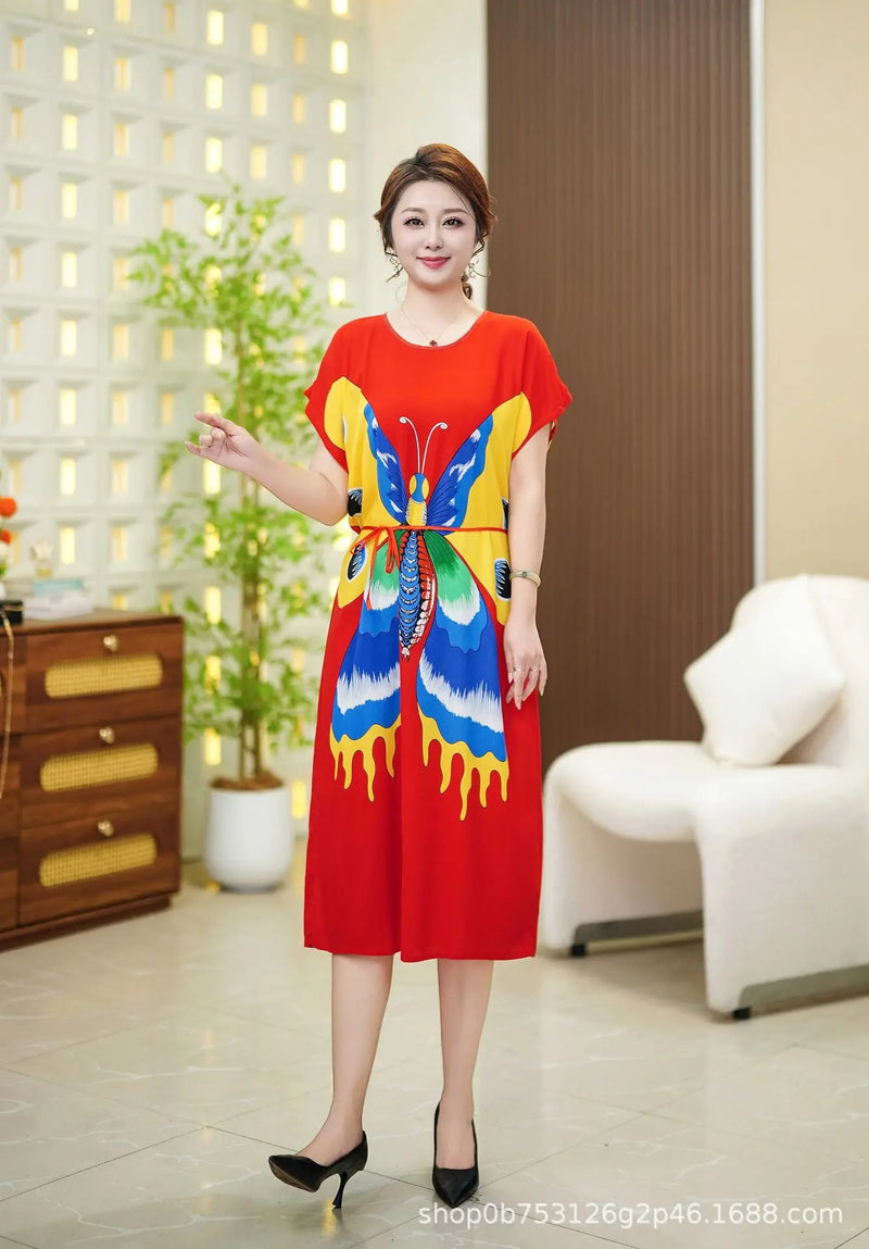 Loose Middle Aged Mother Nightwear Dress Big Size Short Sleeve Women's Sleepwear Night Shirt Summer Nightgown Loungewear
