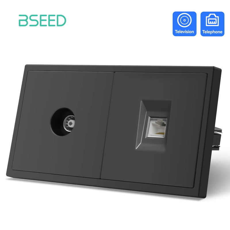 BSEED EU Standrad Wall Power Socket TV Plug RJ45 Internet Socket Satellite Outlet Glass Panel TV Telephone Computer