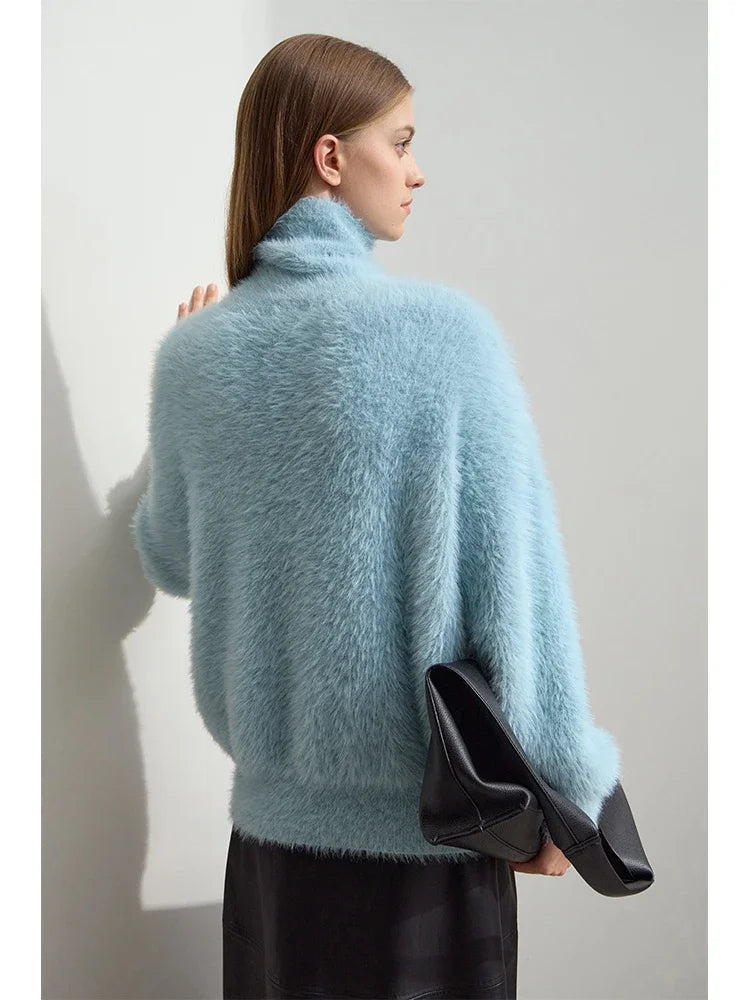 Amii 2026 Winter Women's Clothing Turtleneck Zipper Mink Sweater Winter Loose Shoulder Sleeve Pullovers Knitted Tops 12444250