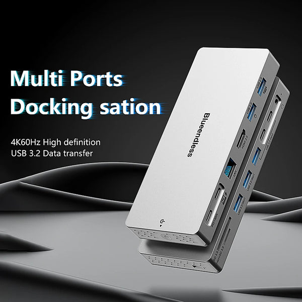 ស្ថានីយ៍ចត Blueendless 14 ក្នុង 1 ប្រភេទ C Hub 4K 60Hz HDTV Lan RJ45 អាដាប់ទ័រ 10Gbps USB 3.2 Hub SD/TF Reader 3.5mm Audio PD100W