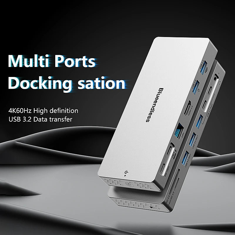 ស្ថានីយ៍ចត Blueendless 14 ក្នុង 1 ប្រភេទ C Hub 4K 60Hz HDTV Lan RJ45 អាដាប់ទ័រ 10Gbps USB 3.2 Hub SD/TF Reader 3.5mm Audio PD100W