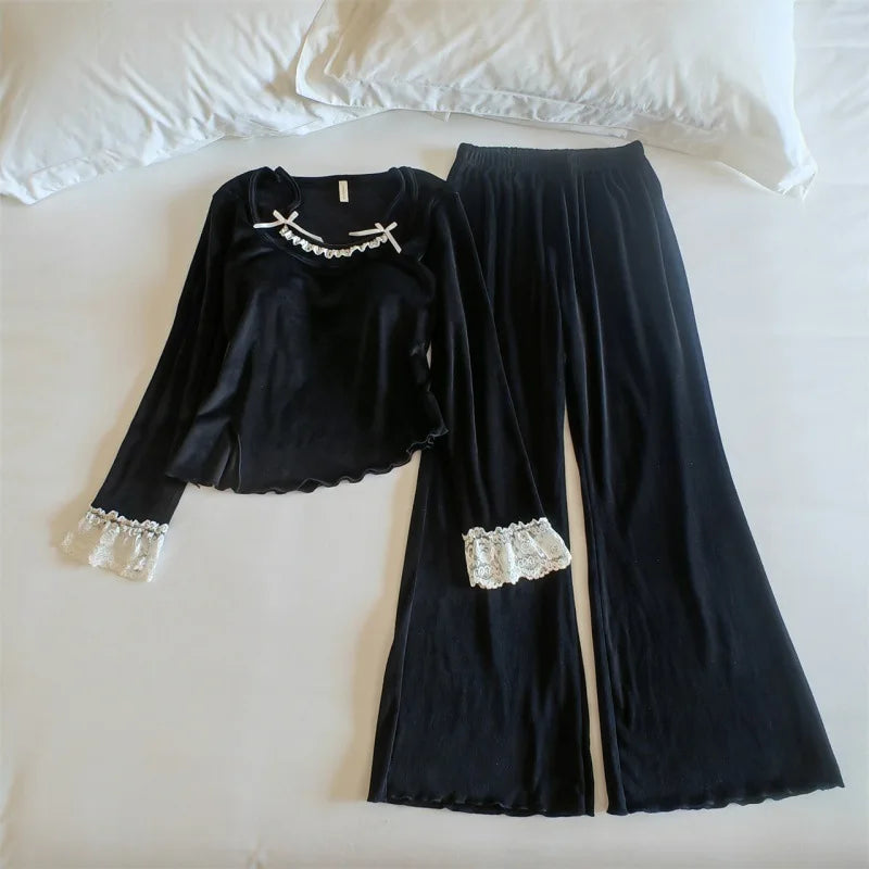 Warm Pyjamas Femme New Winter Sleepwear For Sleeping Thick Island Velvet Pajama Sets Chest Pad Top Home Suit For Women Clothes