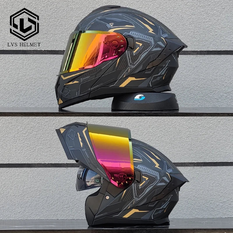 Latest Motorcycle Helmet Modular Flip Helmet Suitable for Both Men and Women Road Travel Dual Lens Full Helmet DOT LVS-909