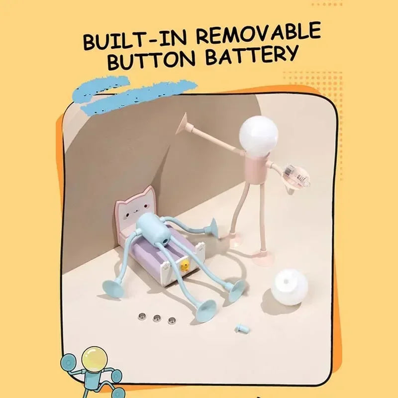 Cute Modern Mini Tabletop Desk Lamp with Suction Cup Night Light Portable Cartoon Sportsman Bulb Bendable Shelves Decor