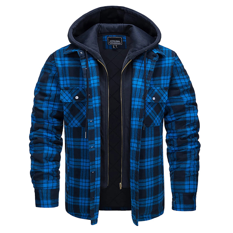 TACVASEN Men's Cotton Flannel Shirt Button Down Plaid Shirts with Hood Quilted Lined Casual Shacket Mens Winter Heavy Shirt New