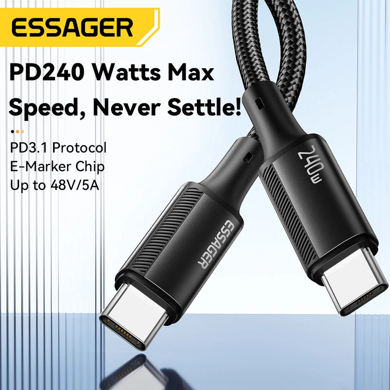 ខ្សែសាក Essager 240W USB Type C សម្រាប់ iPhone 15 Pro Max PD3.1 ខ្សែសាកប្រភេទ C លឿន 5A សម្រាប់កុំព្យូទ័រយួរដៃ Xiaomi Macbook Pro iPad