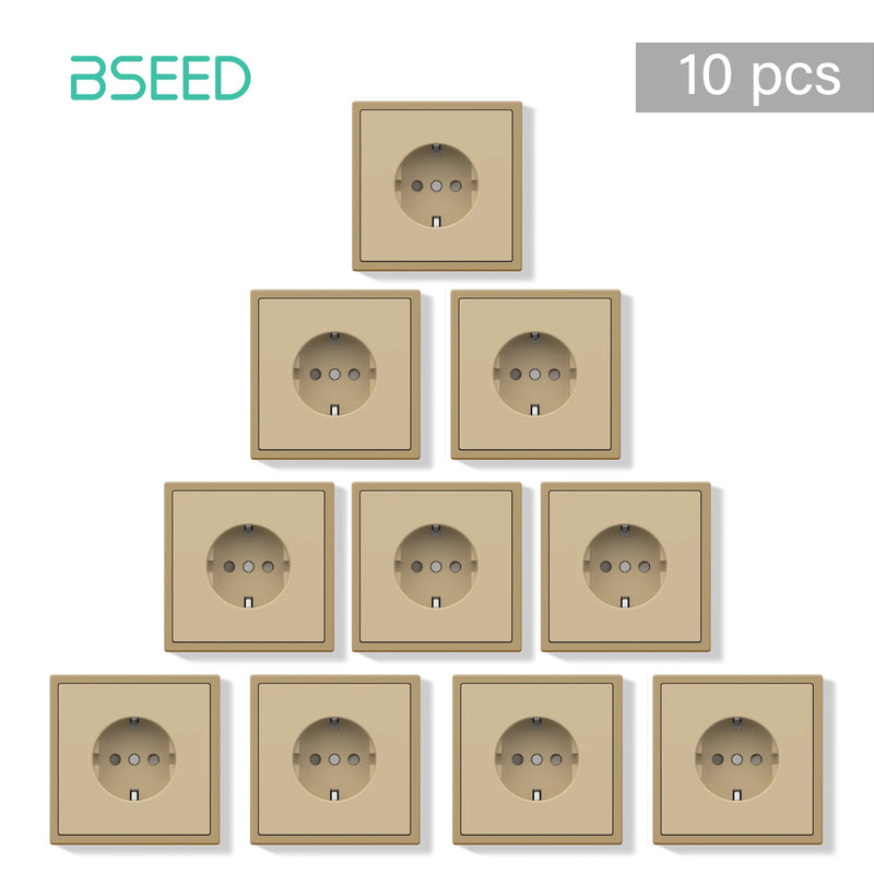 BSEED E Series 10 Value Pack Single Wall Power Socket Electrical Outlets Bulk Set White Black Plastic Frame Wall Plugs for Home