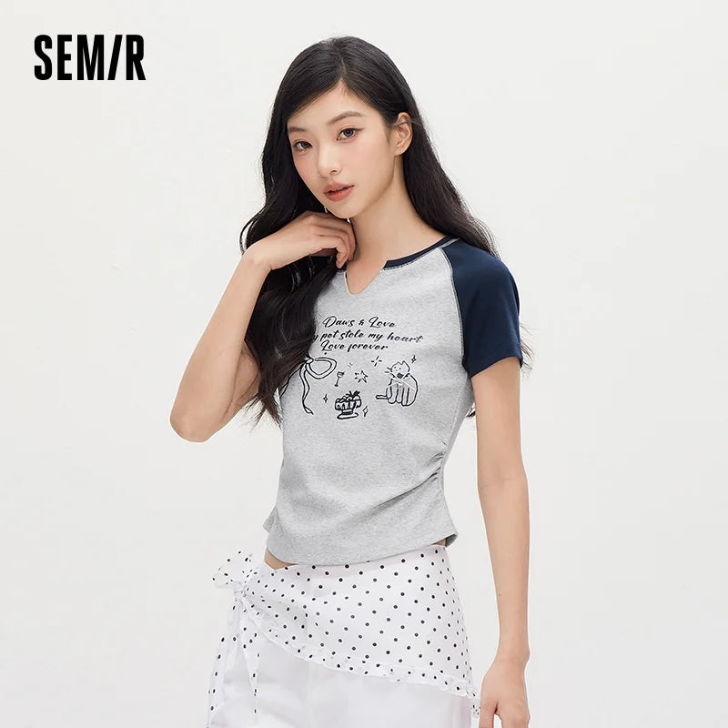 Semir Women Tshirt Short Length Printed Slim Fit Raglan Sleeve Cool Stylish 2026 Summer Fashion Casual Comfortable Top