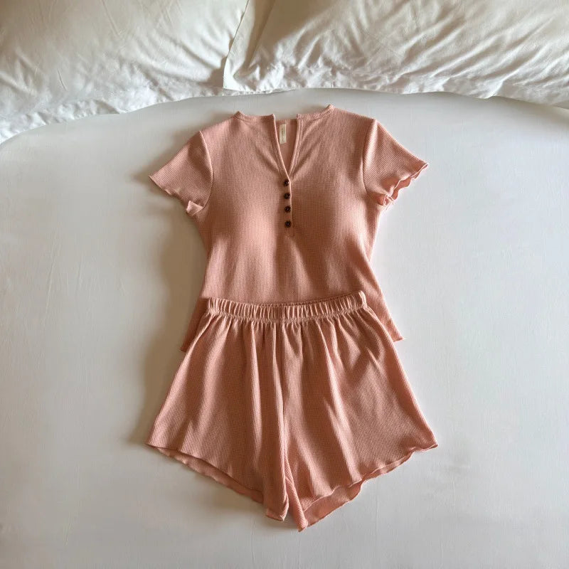 Summer Suit Chest Pad Women's Home Clothes Short Sleeve Nightwear For Woman Sleepwear Two Piece Set Ladies Pajama Set Loungewear