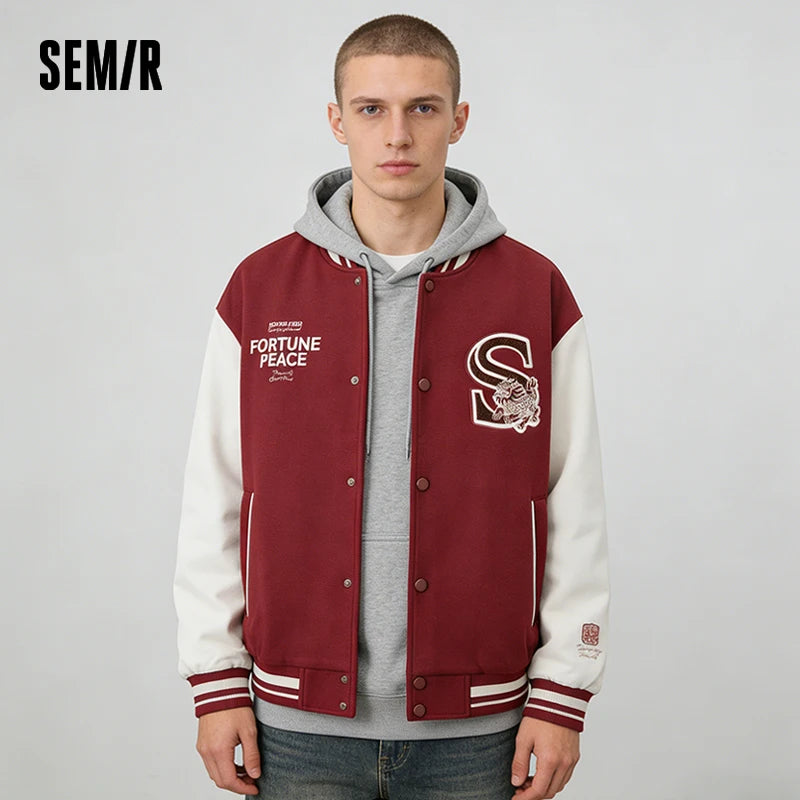 Semir Preppy Jacket Men 2026 Spring Embroidered Baseball Couple Style Trendy Loose Casual Fashion Outerwear Top