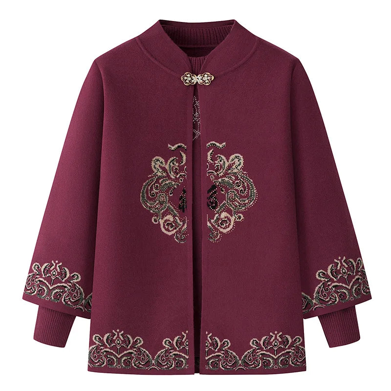 Knit Two Pieces Sets Sweater Women Autumn Winter Mother Bottoming Top + Cardigans Coat Sweaters For Women Pullover And Jacket