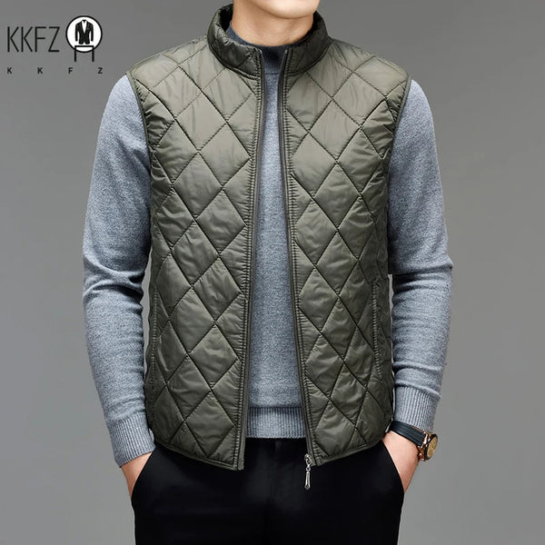 Outdoor Style Mens Quilted Vest Stand Collar Zip Up Light Padded Gilet Warm Sleeveless Waistcoat Winter Layering Top