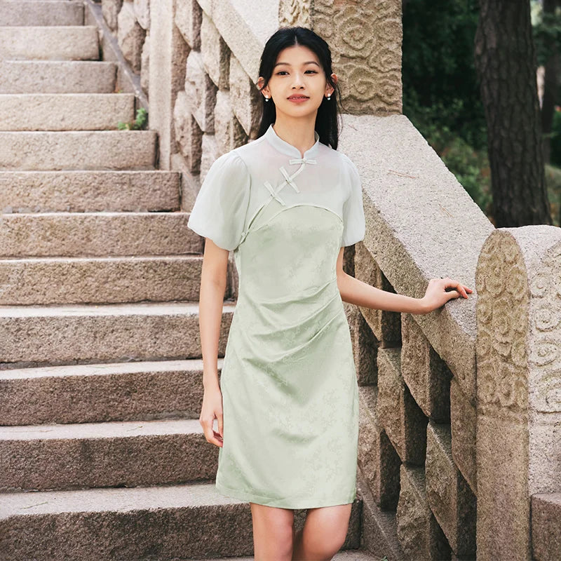 Semir Dress Women Textured Spaghetti Strap Bubble Sleeve Cover-Up Dress 2025 Summer New Set Dress