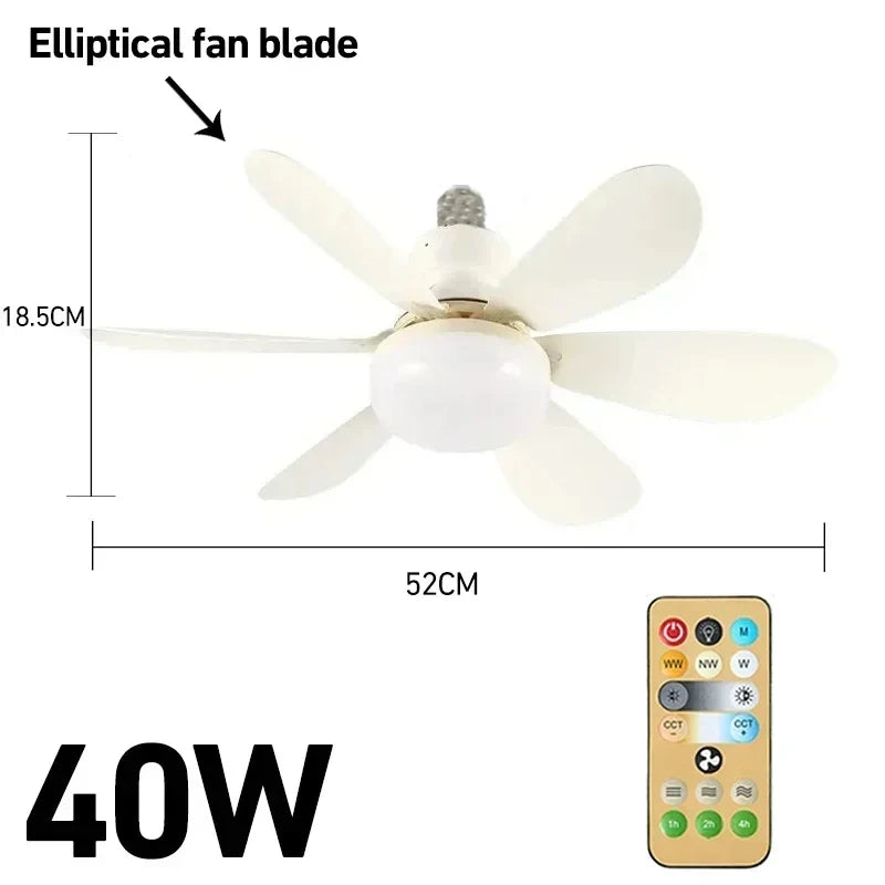 កង្ហារពិដាន LED 30W/40W សម្រាប់ពេលយប់ ប្រើបាត E27 អាចលៃតម្រូវពន្លឺបាន របៀបបញ្ជាពីចម្ងាយ កង្ហារពិដានថាមពលខ្យល់ខ្ពស់