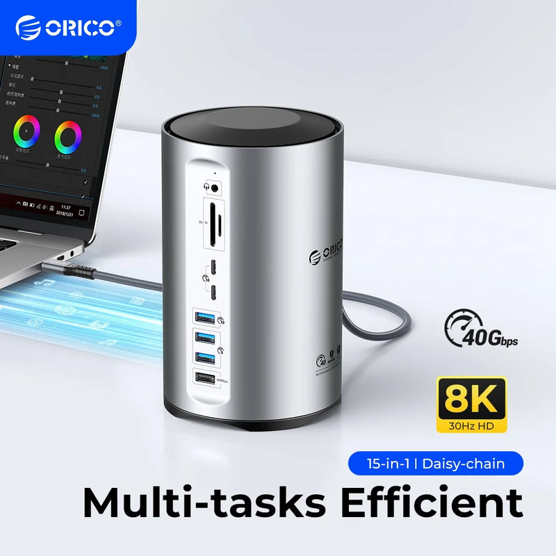 ORICO USB4 Type C Docking Station for MacBook Pro M1 M2 USB 3.0 HUB 8K HDMI-compatible DP RJ45 Audio With Power Adapter