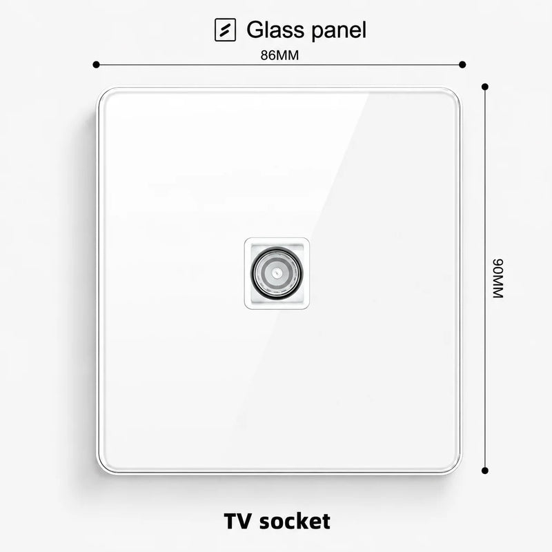 White Tempered Glass 2Way Wall Light Switch, UK Wall 18W Type-C Fast Charging USB Socket, Universal Electrical Outlet Plug 220V