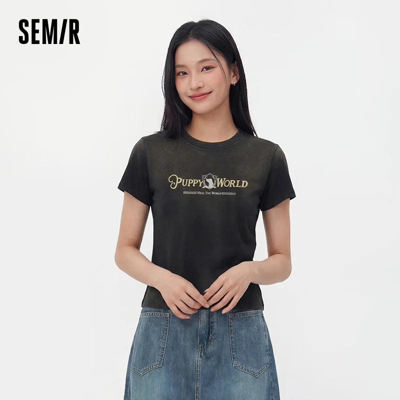 Semir Womens Tshirt 2026 Short Gradient Washed Slim Printed Sweet Cool Style Slim Fit