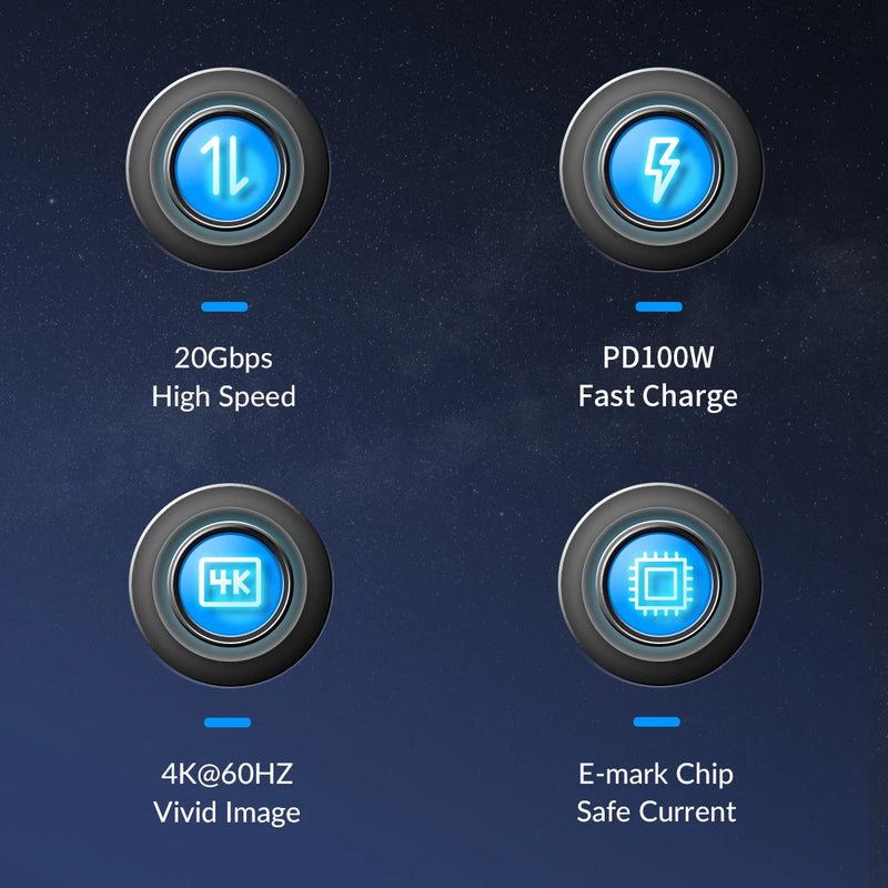 ORICO 5m 20Gbps USB C Cable PD100W Fast Charger Cord USB3.2 Gen 2 HD 4K@60Hz Video Braided with E-mark for Laptop MacBook