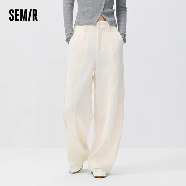 ខោស្ត្រី Semir Chenille រលុងជើងធុងពណ៌ស 2026 រដូវរងាធម្មតាឆើតឆាយអាចបត់បែនបានសម្រាកកាយប្រចាំថ្ងៃរចនាប័ទ្មពេញប្រវែង