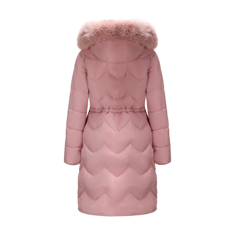 Women's Pink Commuter-Style Hooded Long Coat, Light Green Parkas, Black Thermal Jacket with Drawstring At The Waist Overcoat.