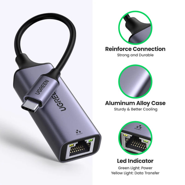 UGREEN USB C Ethernet Adapter 1000Mbps USB Lan RJ45 1Gbpsfor Laptop MacBook Samsung iPad Accessories Gigabit Network Card Dongle