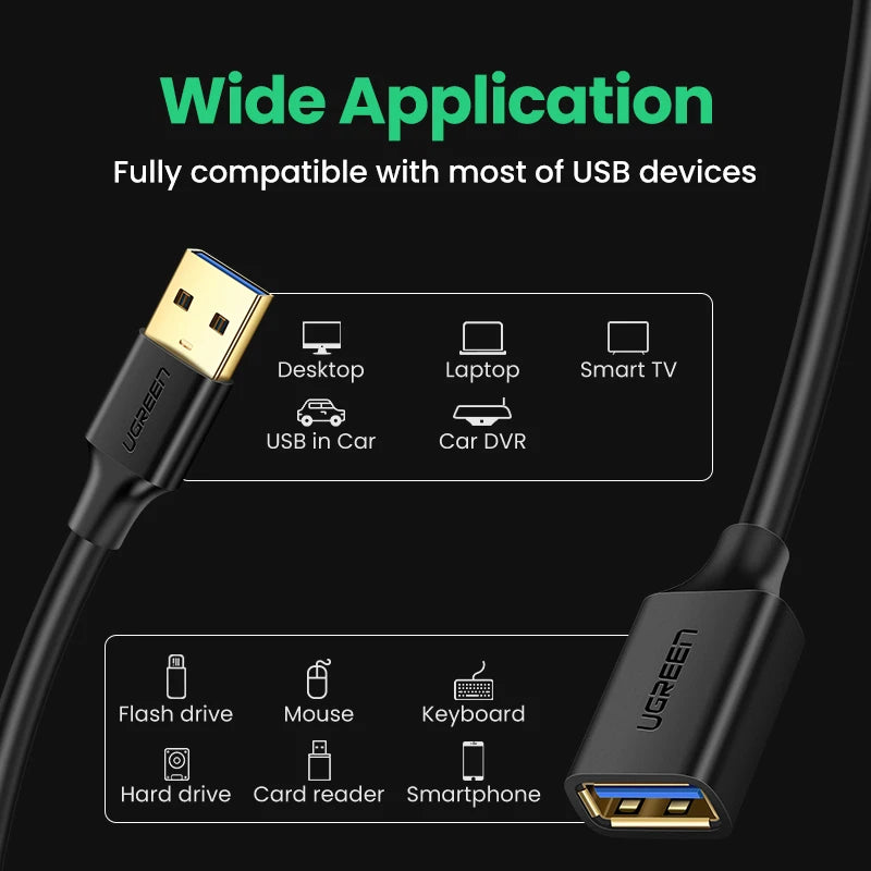 UGREEN USB Extension Cable USB 3.0 Cable for Smart Laptop PC TV Xbox One SSD USB 3.0 2.0 Extender Cord Mini Fast Speed Cable
