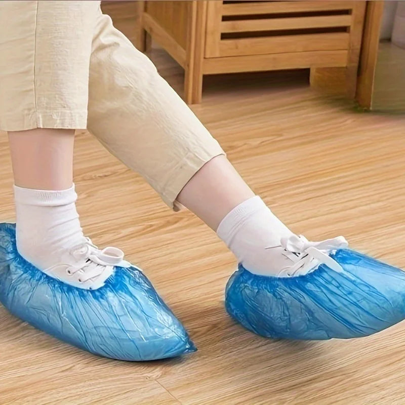 100pcs Heavy-Duty Disposable Shoe Covers - Blue Sole & Elastic Opening, Individually Wrapped Hygienic Protectors for Hospitals