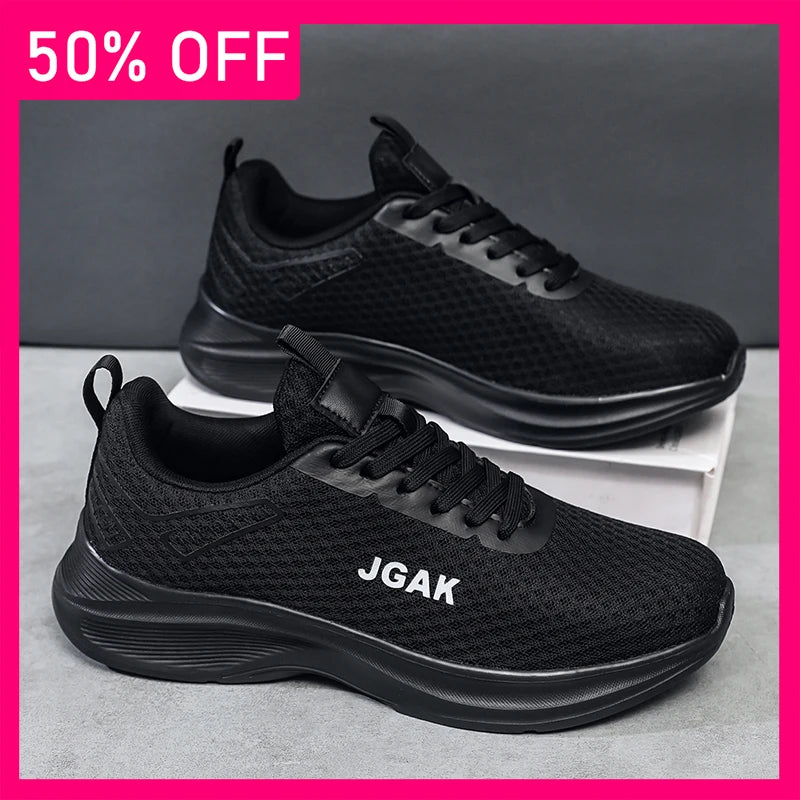Men Sports Shoes Fashionable Lace Up Mesh Light Breathable Daily Commuting Casual Shoes Soft Sole Rebound Running Tennis Shoes