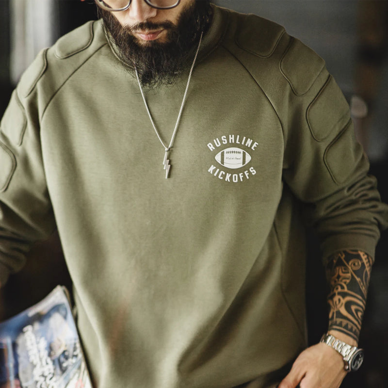 Maden Men's Fleece-Lined Crew Neck Sweatshirt Thickened Warm Pullover Loose Fit Casual Top for Autumn and Winter Layering Hoodie