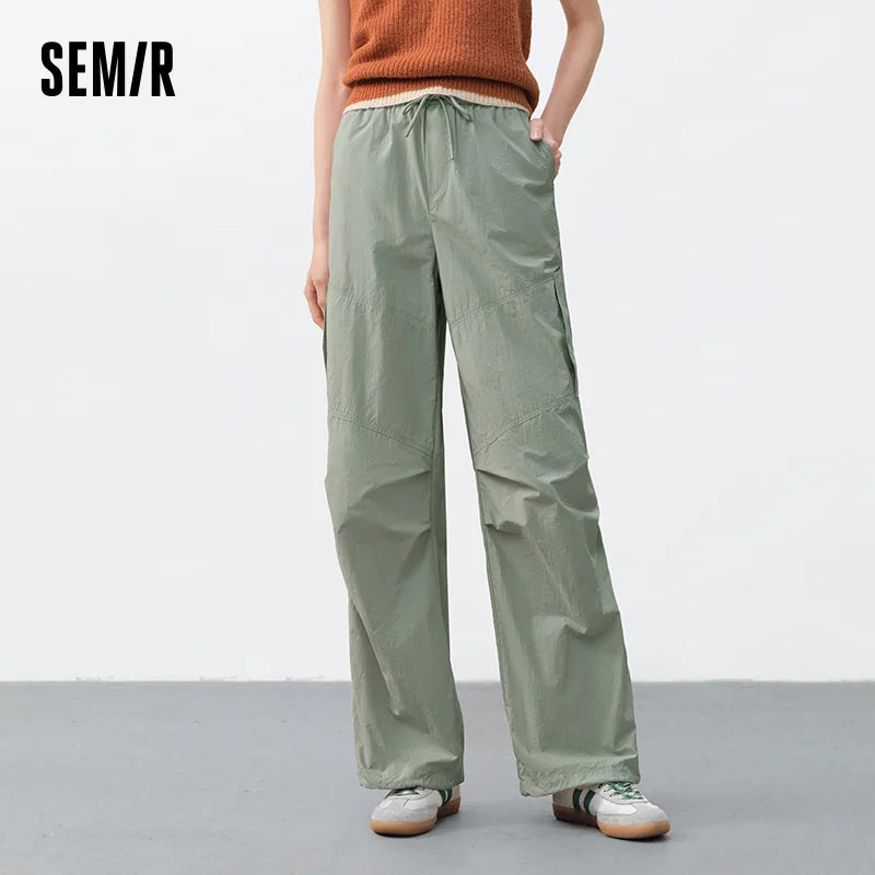 Semir Women Pants Wide 2026 Leg Knitted Loose Fit Elastic Waist Drawstring Urban Casual Everyday Style Soft Comfortable