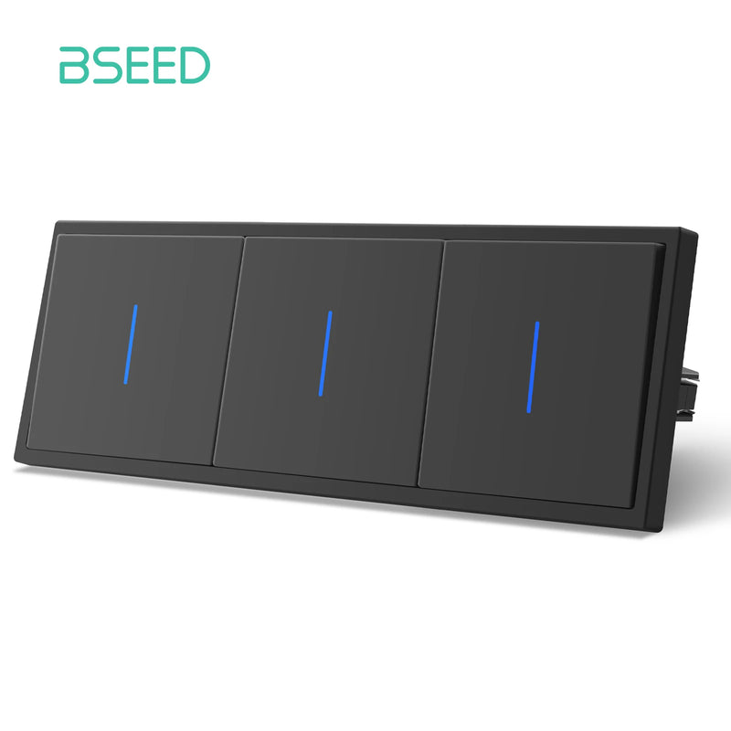 BSEED Button Switch 1/2Gang 1Way Wall Power Socket Wall Light Switch With LED Indicator Plastic Frame Switch Black Color