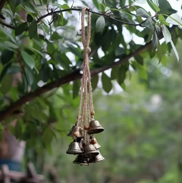 Halloween Hanging Decoration Jute Rope Witch Bell with 8 Coffee Beads And 8 Bells Magic Bell for Home Decor