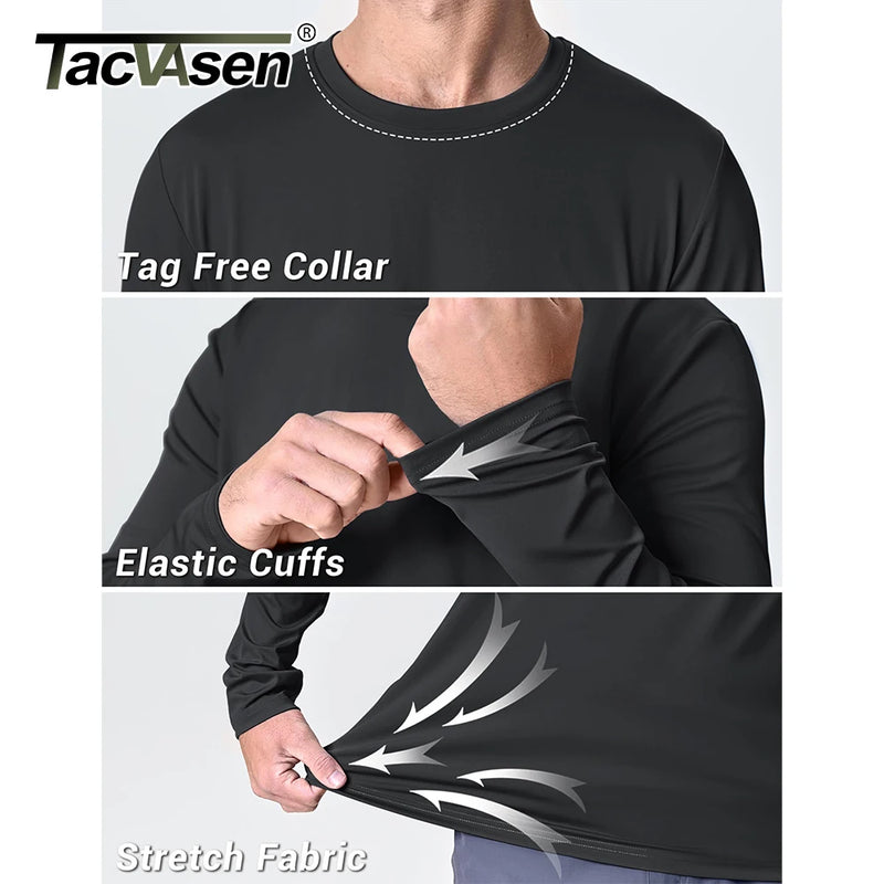TACVASEN UPF 80+ UV Protection T-Shirts Men's Long Sleeve O-Neck Solid Tee Spring Summer Quick Dry Hiking Outdoors Pullover Tops