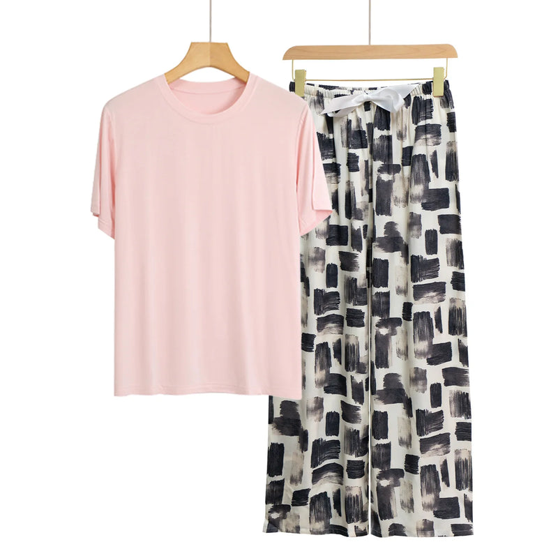 Women's Pajamas Spring Summer Sleepwear Suit New Comfortable Short-sleeved Pants Set Modal Two-piece Loungewear Home Clothes