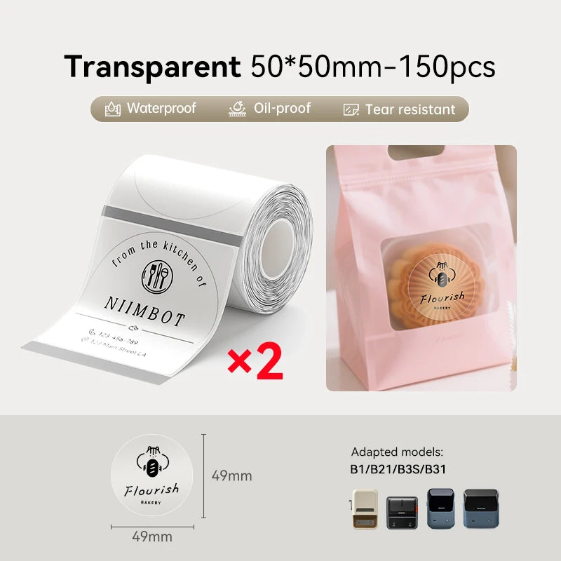 2 Rolls NIIMBOT B1 B21 B3S Thermal Label Clothing Price Food Self-adhesive Tag Waterproof Office Pocket Printer Label Paper