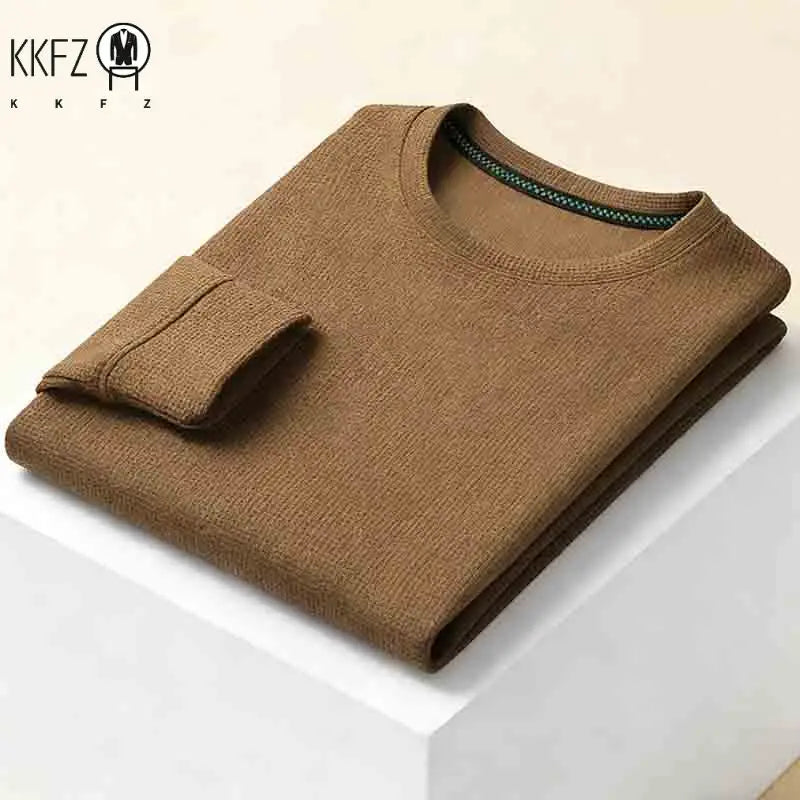 Men's Stretchy  Crew Neck Long Sleeve Knit Sweater Soft Comfortable Business Casual Tee