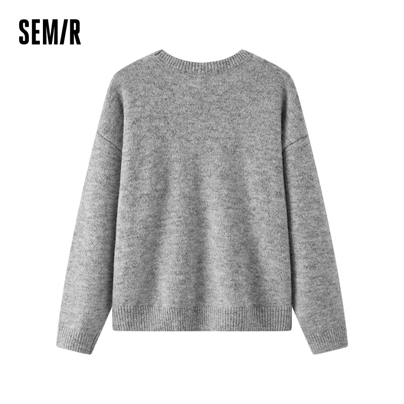 Semir Women Sweater Panda Graphic Crew Neck Drop Shoulder Loose Fit 2026 Winter Layering Wear Warm Knit Everyday Style