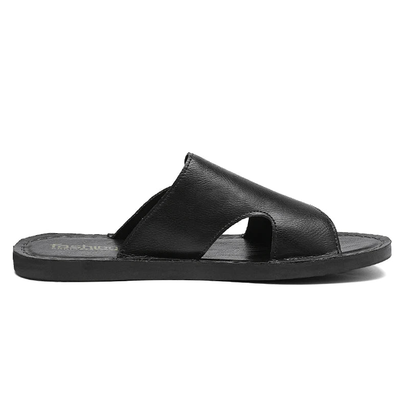 Men's Adjustable Double Buckle Leather Slide Sandals Open Toe Flat Non Slip Casual Summer Slippers Vintage Antique