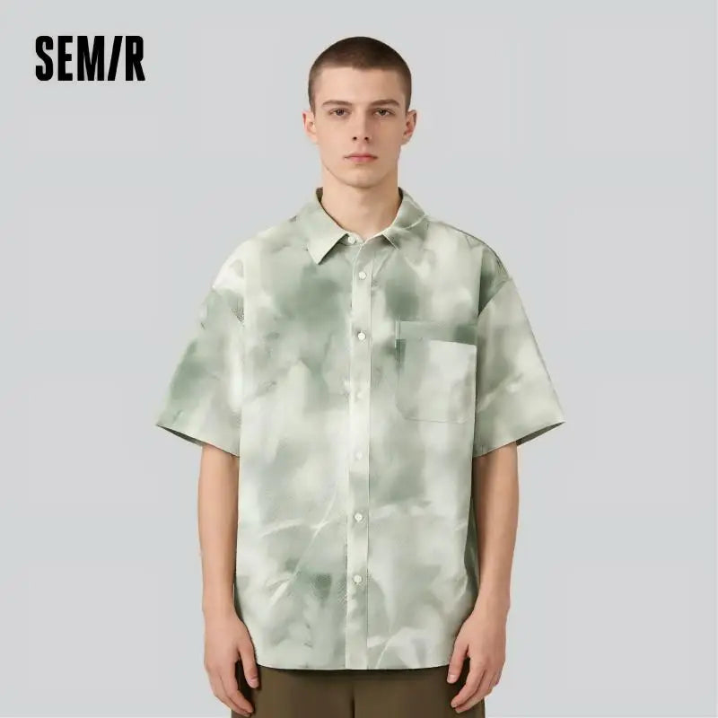 Semir Mens Shirt 2026 Short Sleeve All Over Printed Bubble Texture Tops Vacation Style Casual Fashion Soft Daily Wear