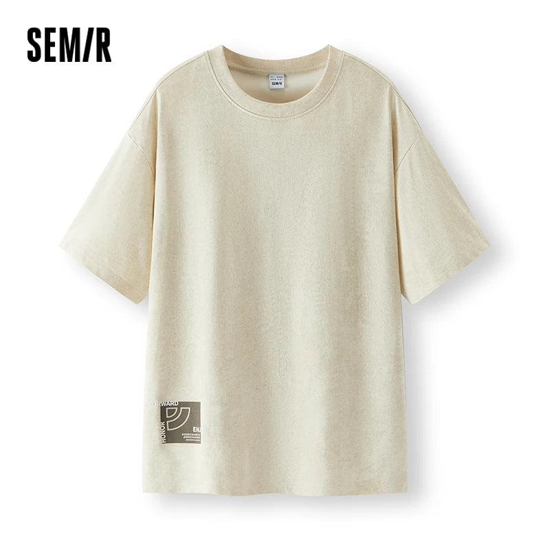 Semir Mens Tshirt 2026 Denim Like Batik Printed Knitted Loose Crew Neck Casual Fashion Soft Comfortable Tops
